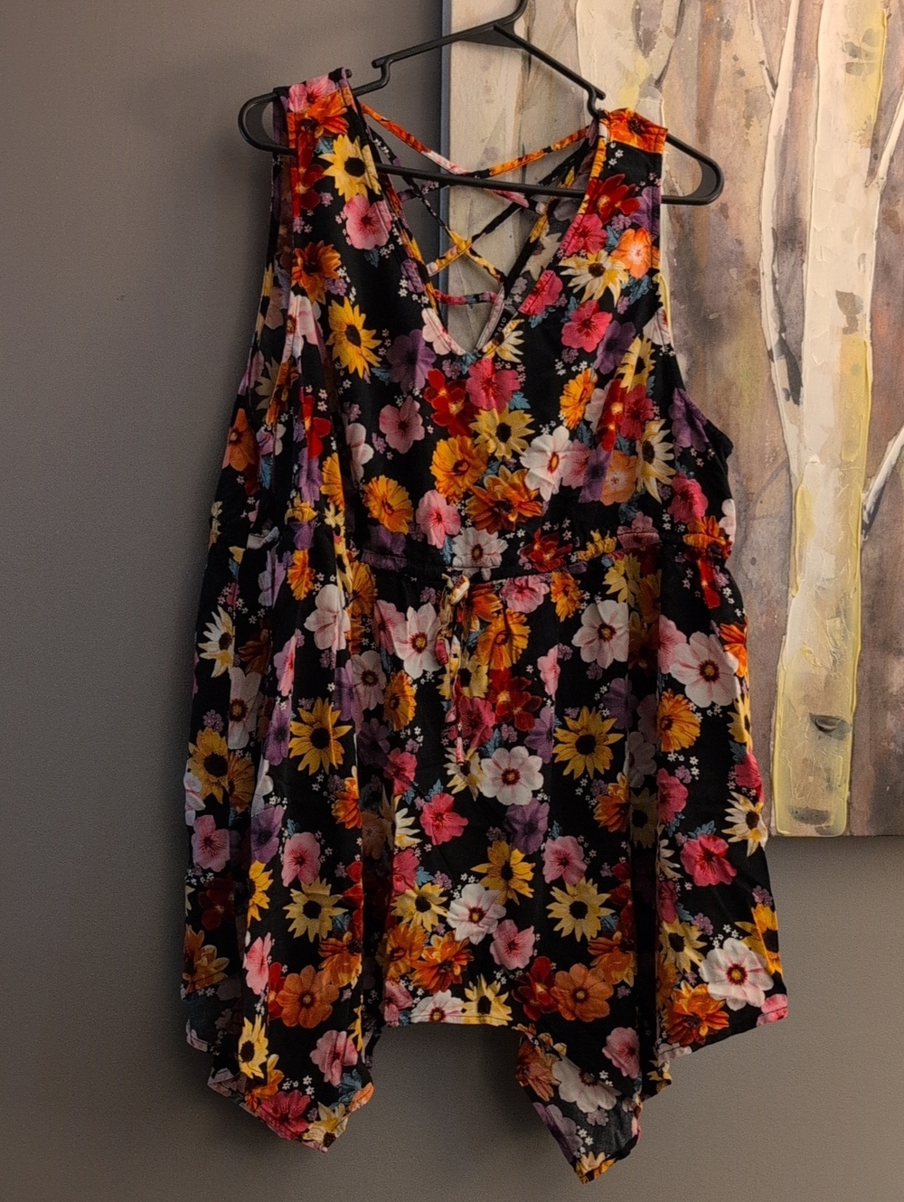 Torrid Floral Crisscross V-Neck Tank Top - Black/Multi 3